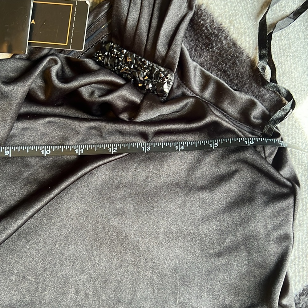 BCBGMAXAZRIA One Shoulder Little Black Dress With Jewel detail. Size Large - Picture 13 of 15